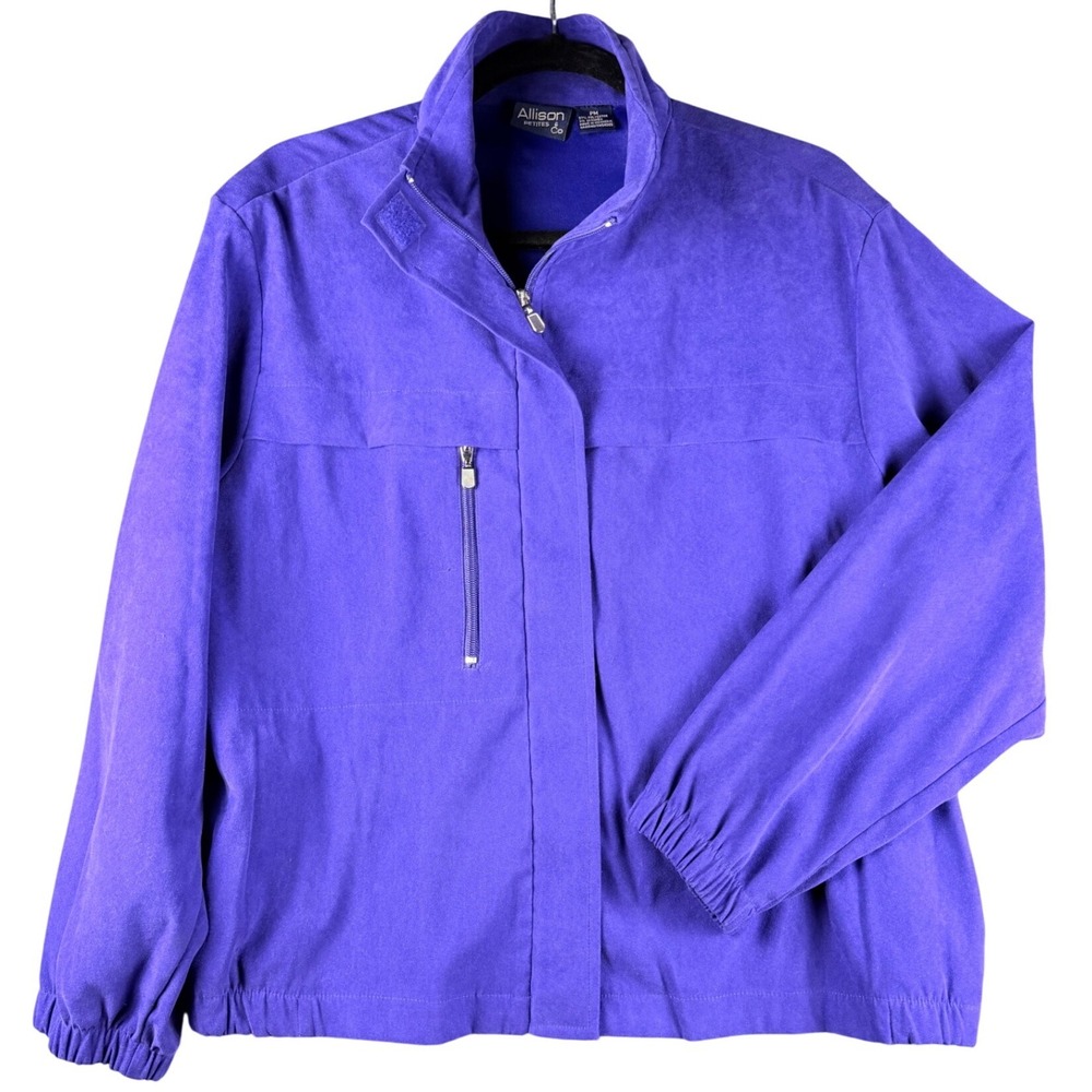 Vintage Allison Petites Purple Faux Suede Zip Up Jacket 90s Y2K PM EUC